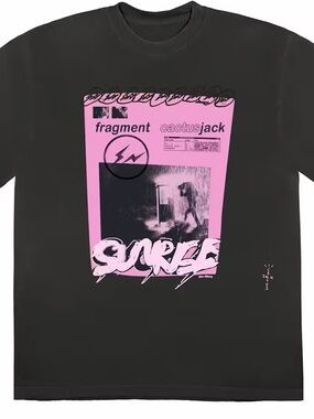 Travis Scott Cactus Jack x Fragment Sunrise Black Tee with Pink Graphic in L Men